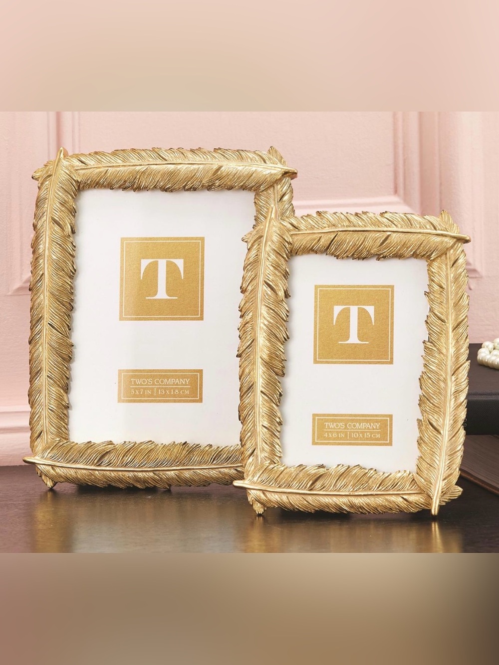 Two's Company Gold Feather-Edge Picture Frames - set of 2 (4x6” & 5x7”)